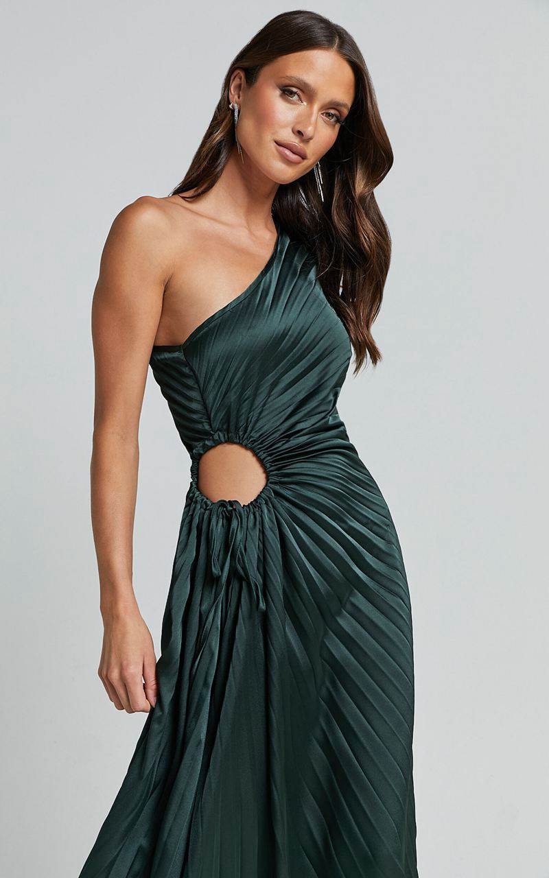 Showpo Kitsune Midi Dress - One Shoulder Cut Out Dress Emerald Green | PDJFVS937