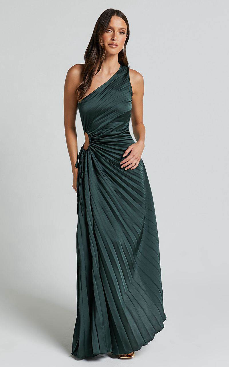 Showpo Kitsune Midi Dress - One Shoulder Cut Out Dress Emerald Green | PDJFVS937