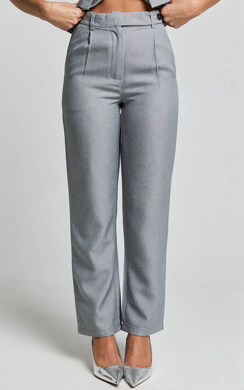 Showpo Kourtney Pants - Mid Waist Pleated Trousers Grey | GMFTCH013