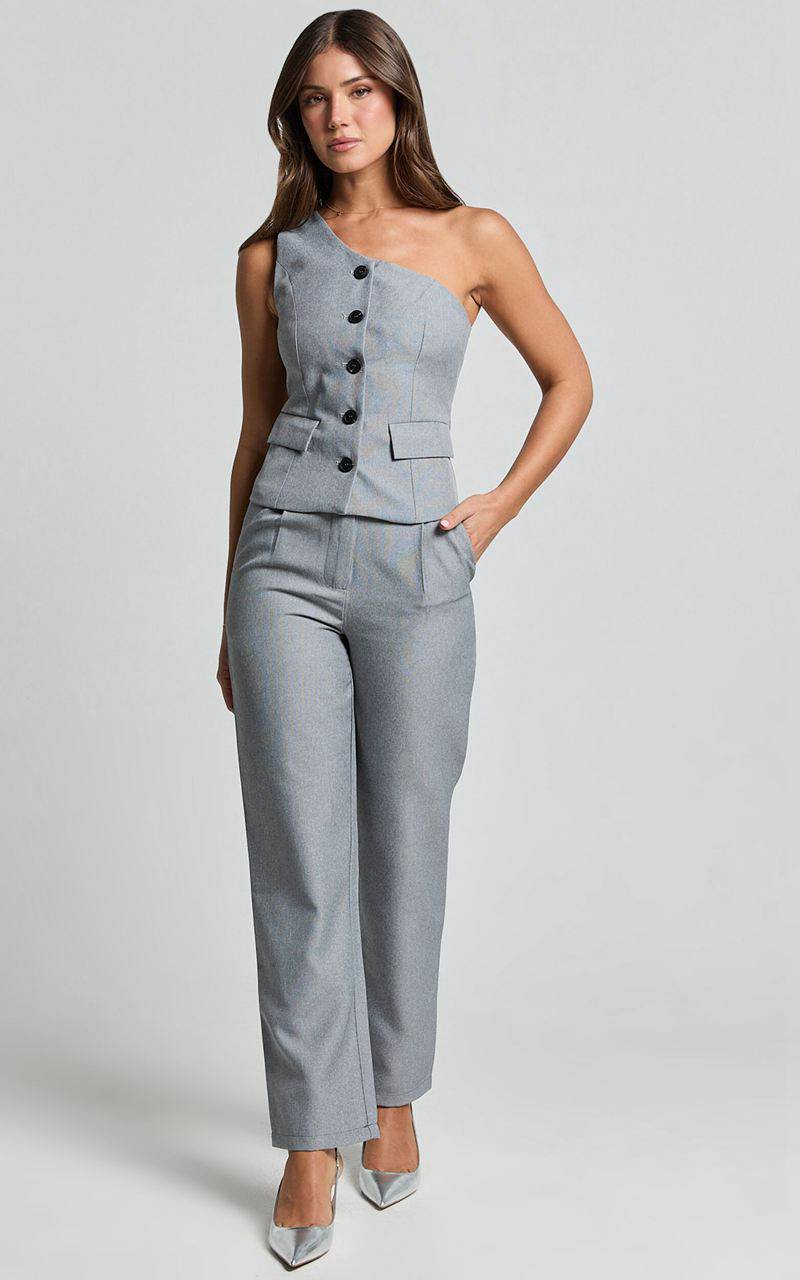 Showpo Kourtney Pants - Mid Waist Pleated Trousers Grey | GMFTCH013