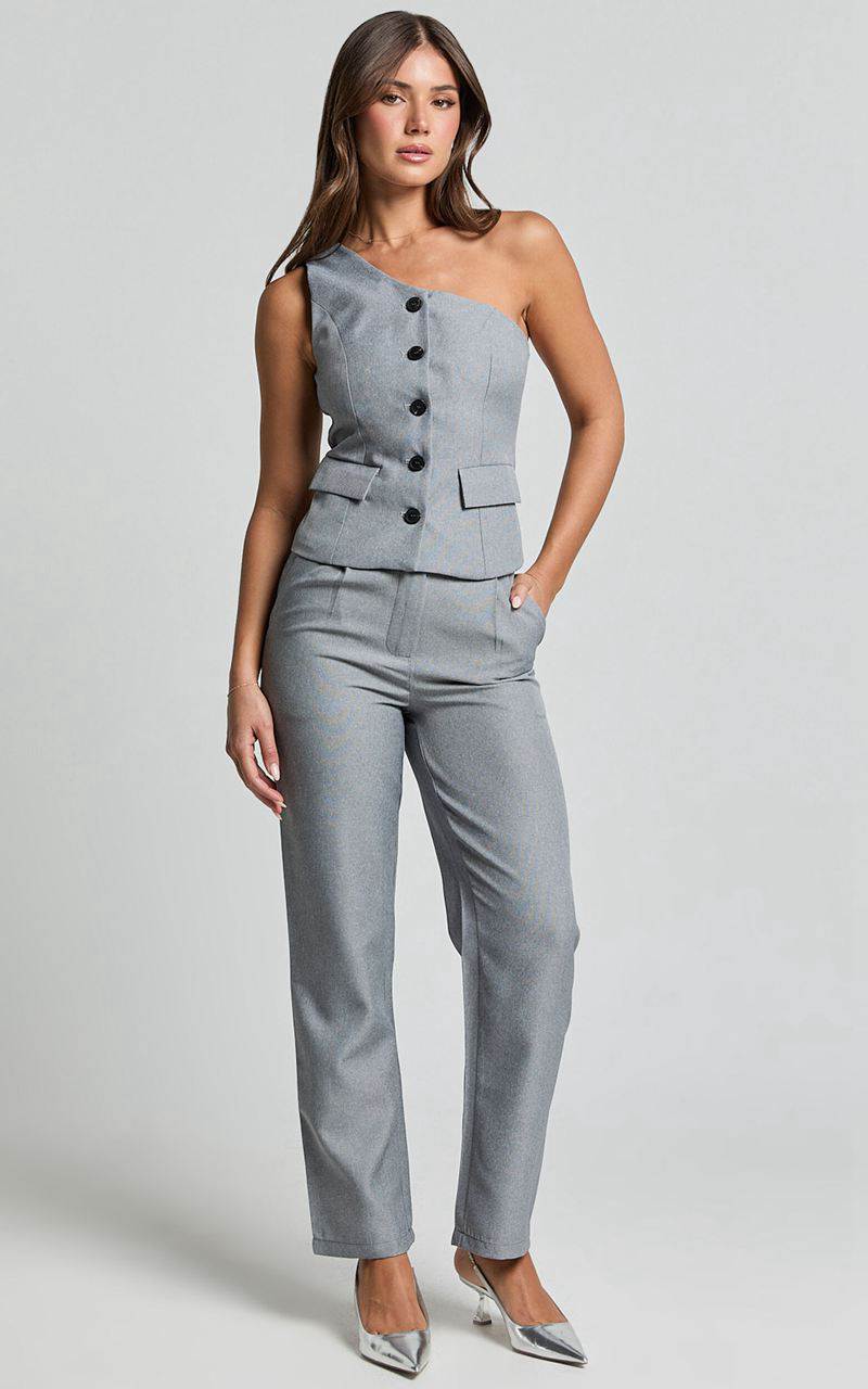 Showpo Kourtney Pants - Mid Waist Pleated Trousers Grey | GMFTCH013