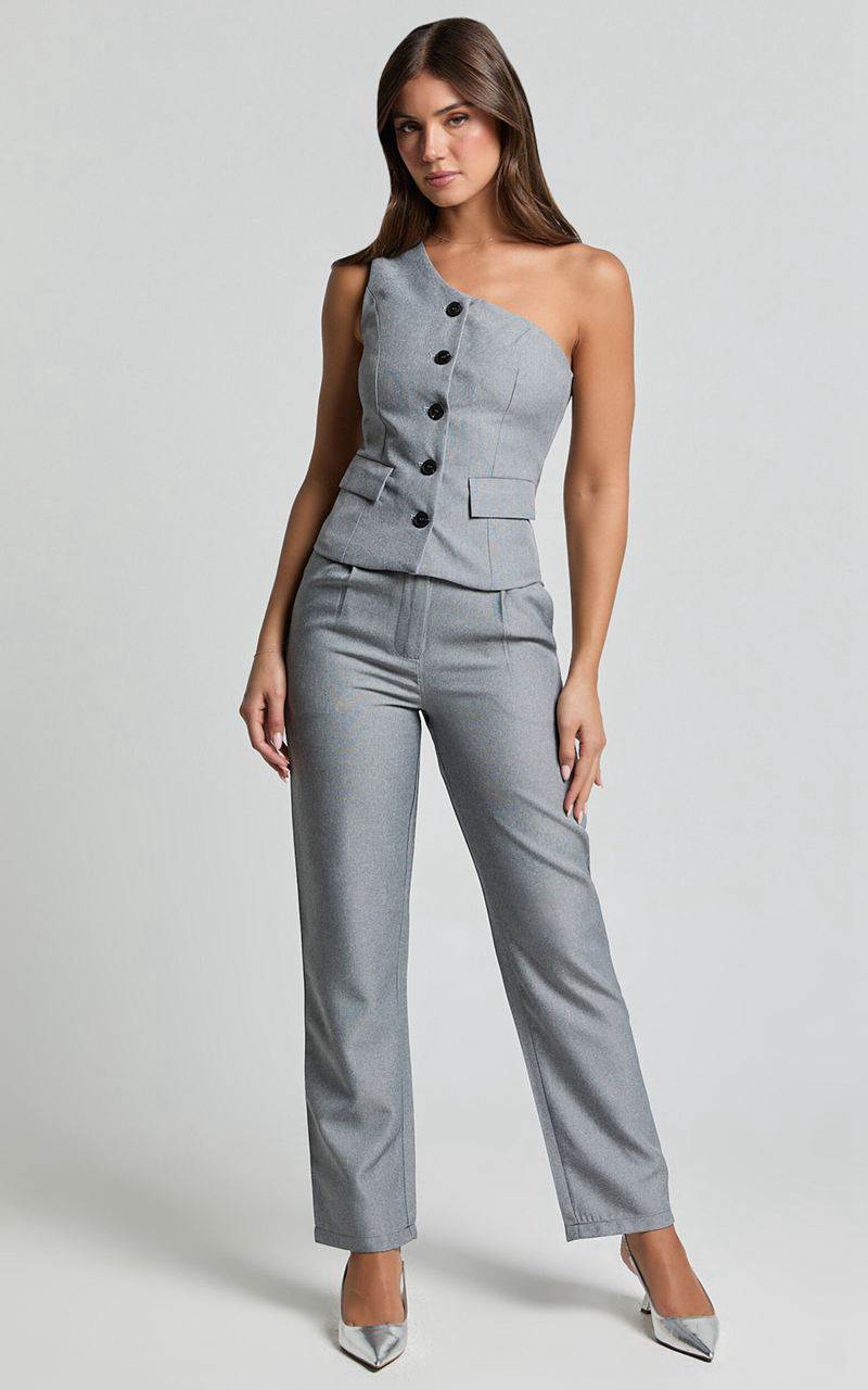 Showpo Kourtney Pants - Mid Waist Pleated Trousers Grey | GMFTCH013