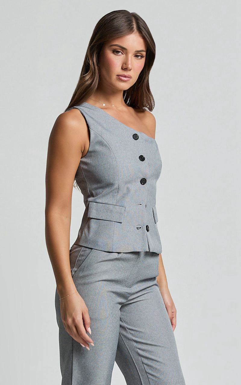 Showpo Kourtney Vest - One Shoulder Button Up Waistcoat Grey | HCULQY836