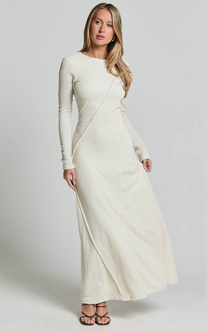 Showpo Kylie Maxi Dress - Long Sleeve Low Back Dress Cream | NCZXVF610