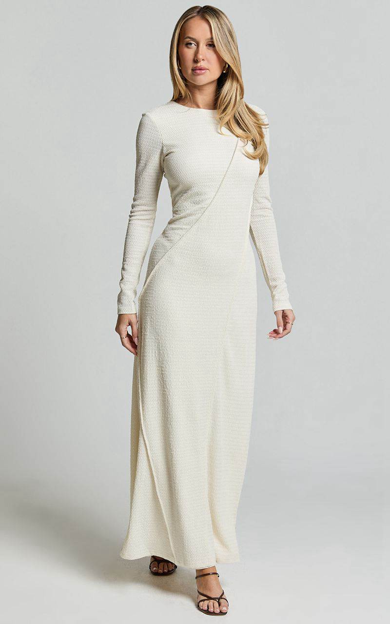 Showpo Kylie Maxi Dress - Long Sleeve Low Back Dress Cream | NCZXVF610