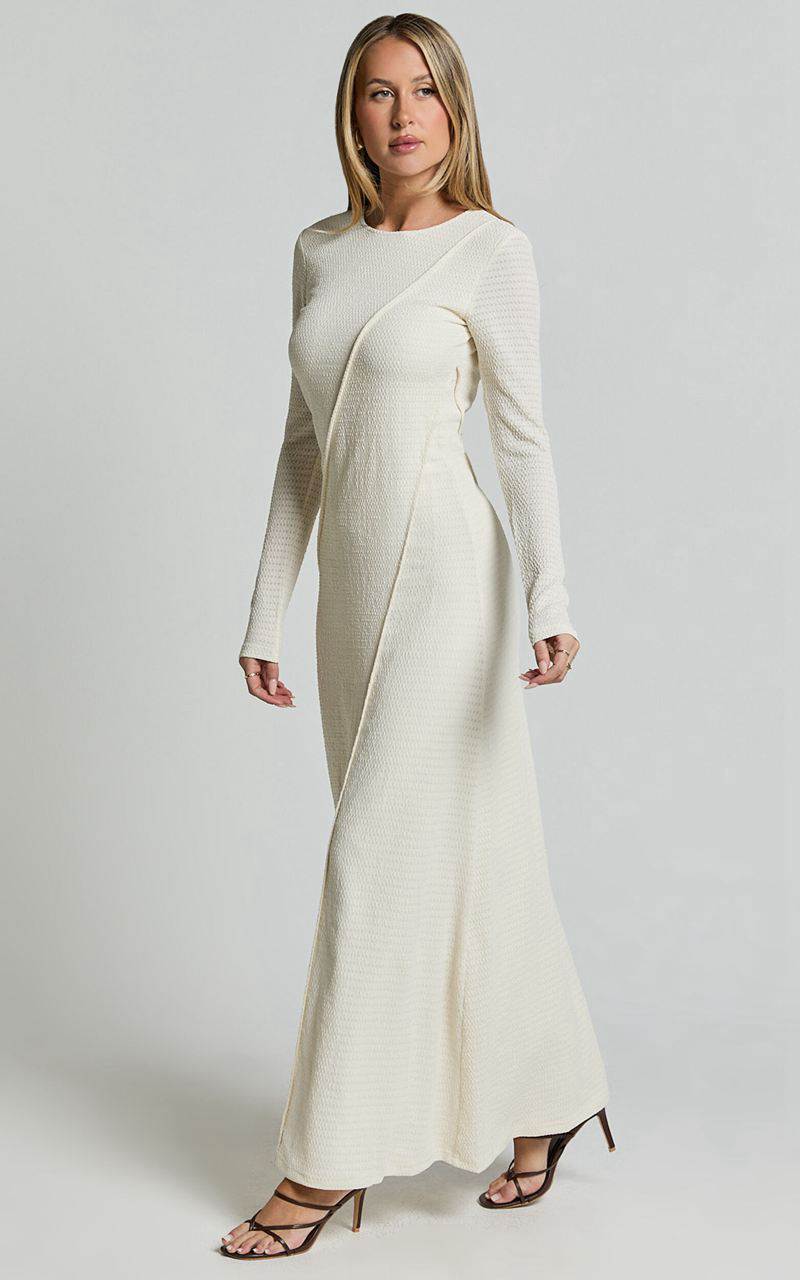 Showpo Kylie Maxi Dress - Long Sleeve Low Back Dress Cream | NCZXVF610