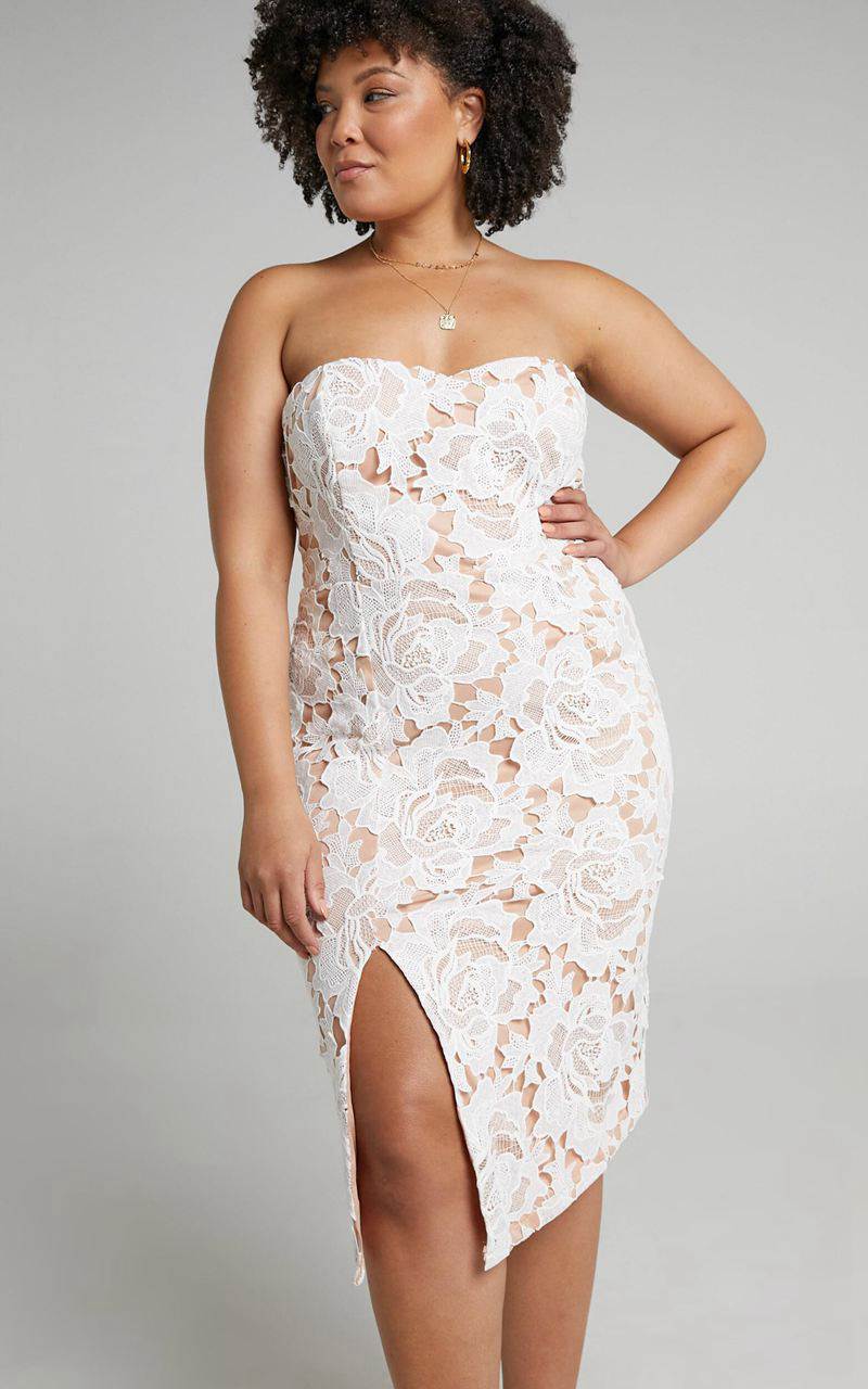 Showpo Lace To Lace Midi Dress - Strapless Bodycon Dress White Lace | CDJFOS107