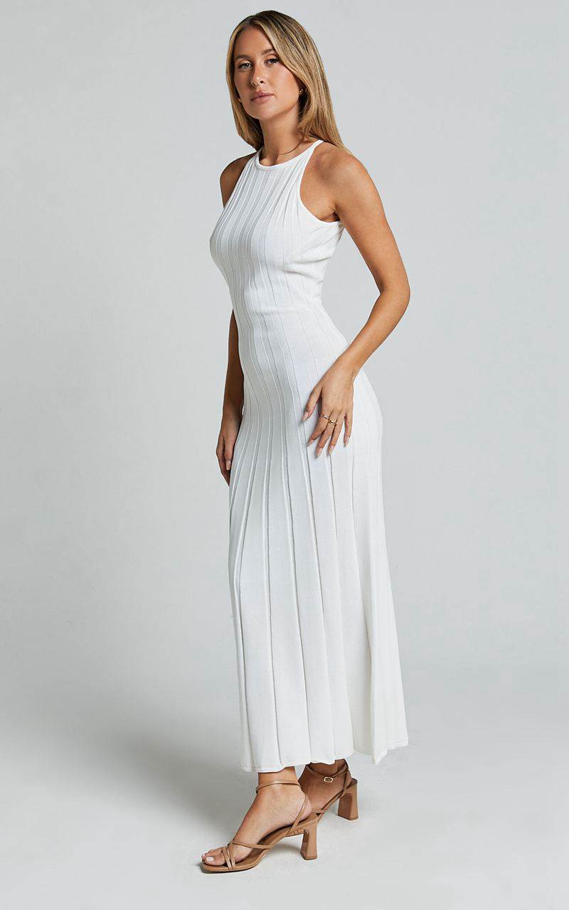 Showpo Lana Midi Dress - Racer Knitted Rib Dress Ivory | UYOJLD694