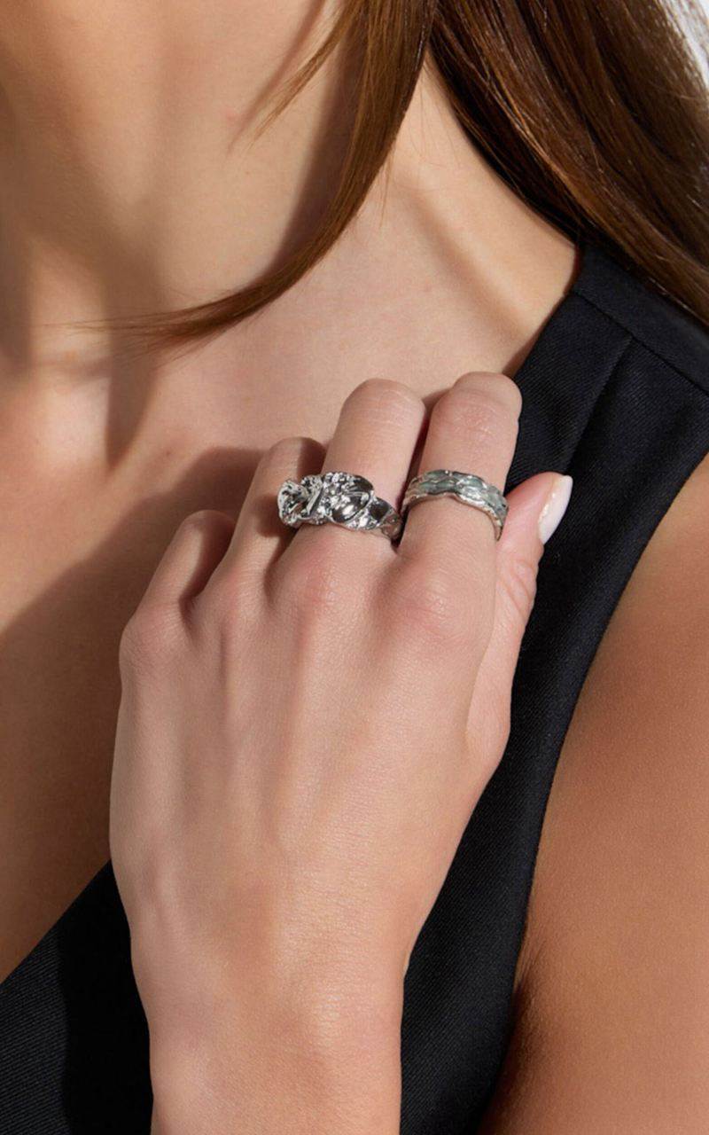 Showpo Lara 2 Ring Pack - Textured Ring Set Silver | XPMDOI638