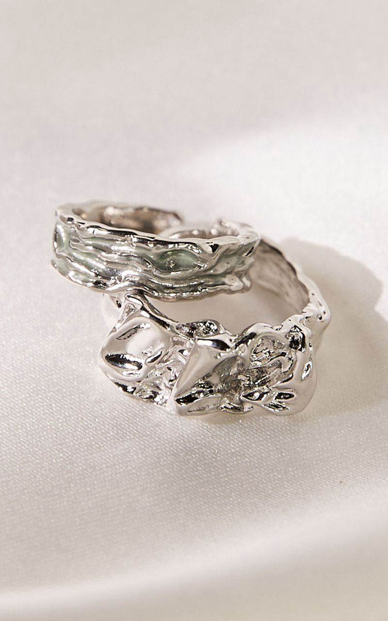 Showpo Lara 2 Ring Pack - Textured Ring Set Silver | XPMDOI638