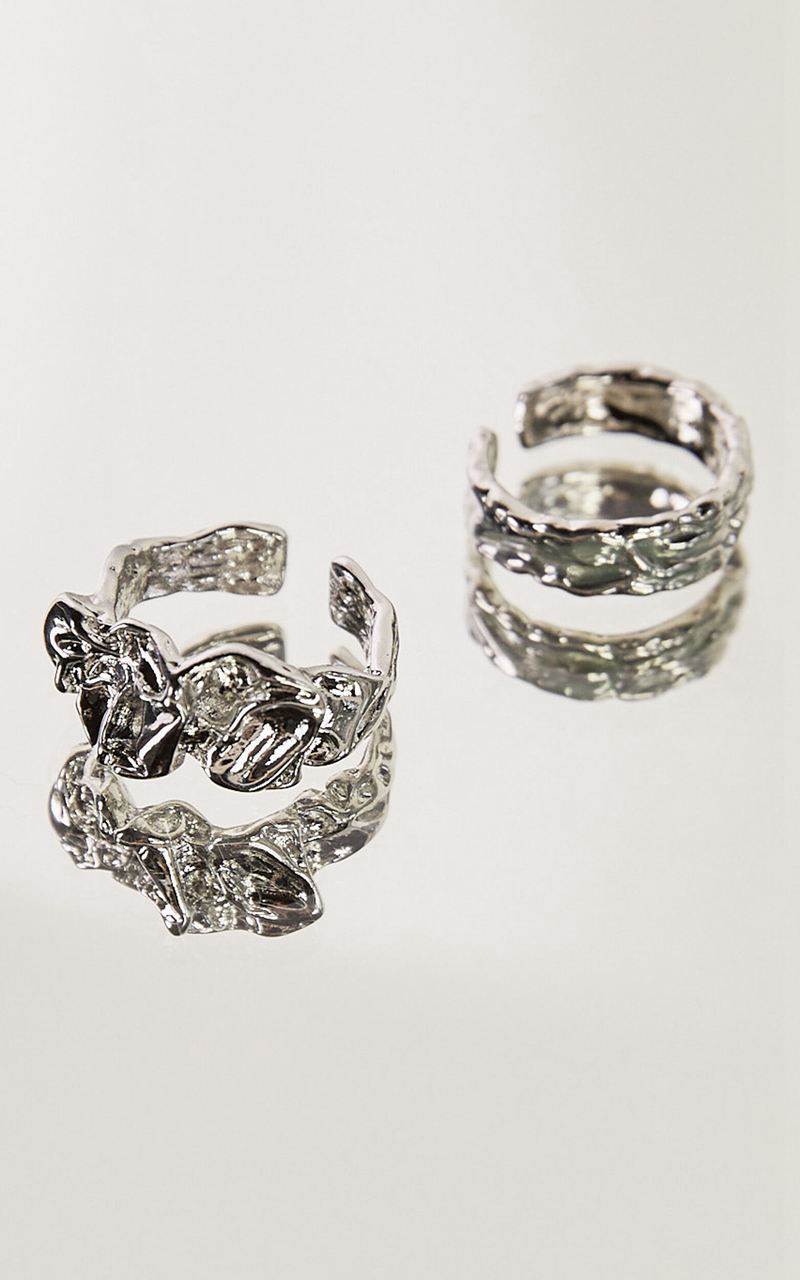 Showpo Lara 2 Ring Pack - Textured Ring Set Silver | XPMDOI638