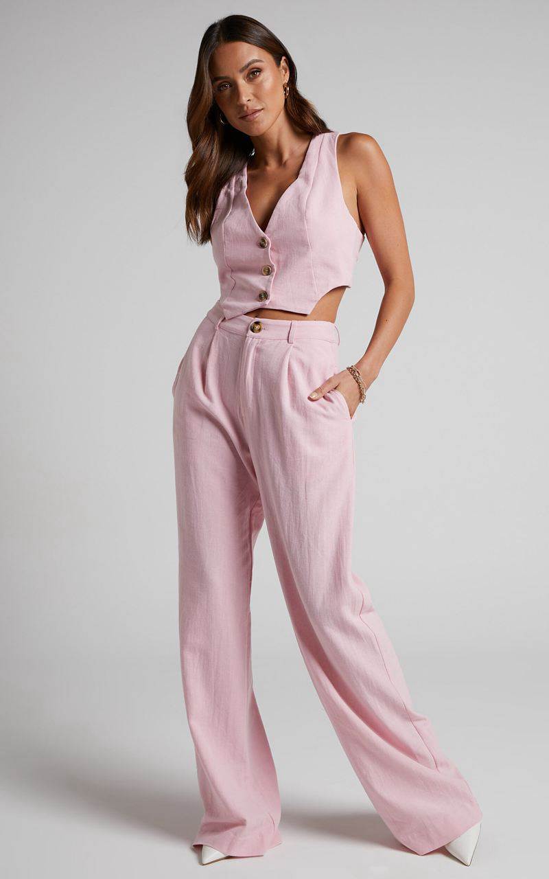 Showpo Larissa Trousers - Linen Look Mid Waisted Relaxed Straight Leg Trousers Musk | WQTLHG351