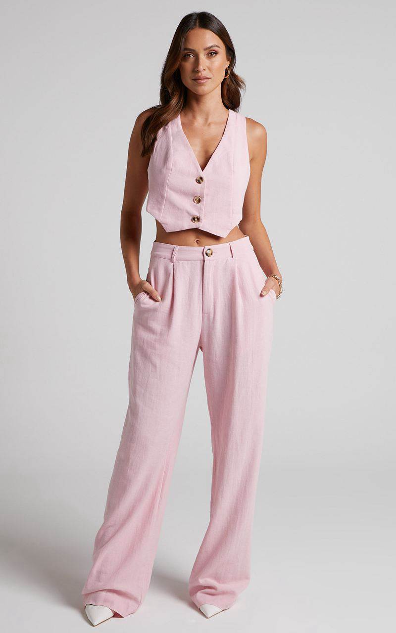 Showpo Larissa Trousers - Linen Look Mid Waisted Relaxed Straight Leg Trousers Musk | WQTLHG351