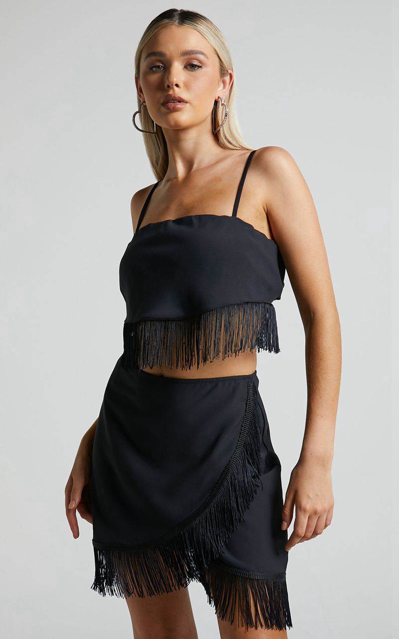 Showpo Lassey Cami - Fringe Trim Bandana Black | MPCBRV982