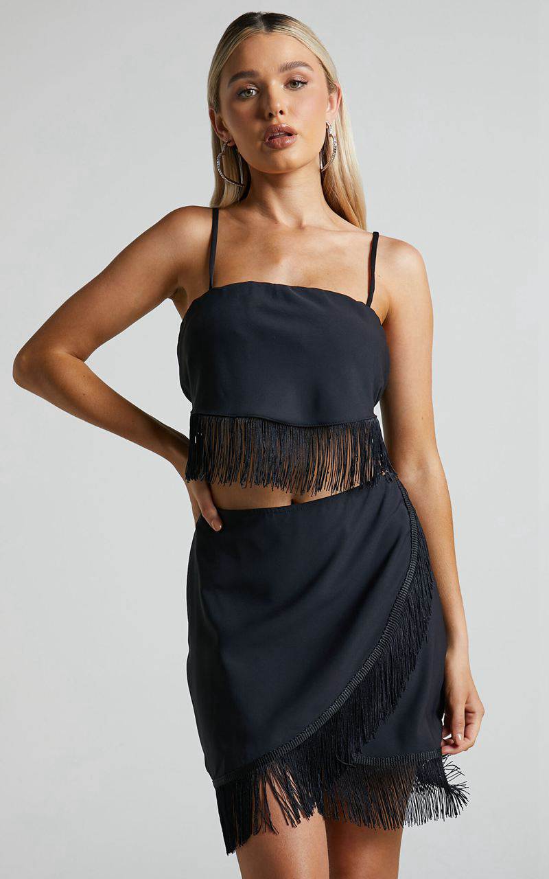 Showpo Lassey Cami - Fringe Trim Bandana Black | MPCBRV982