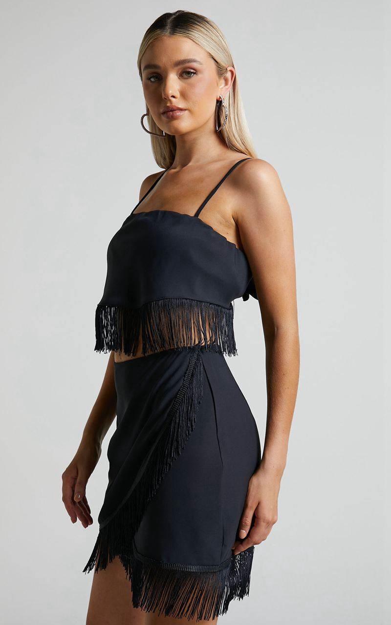 Showpo Lassey Cami - Fringe Trim Bandana Black | MPCBRV982