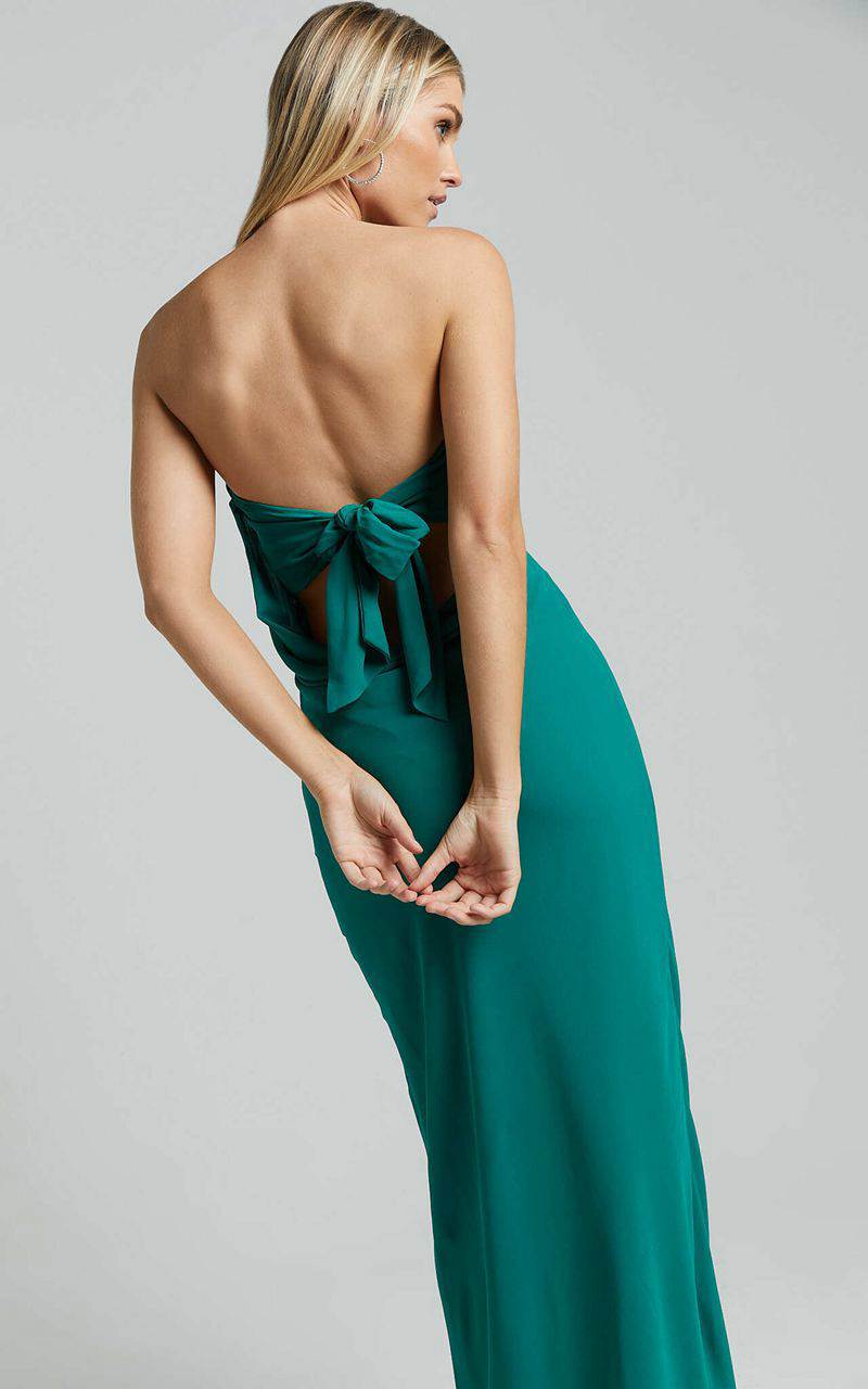 Showpo Laurelle Maxi Dress - Strapless Straight Neck Tie Back Cowl Slip Jade Green | PSUQVC810