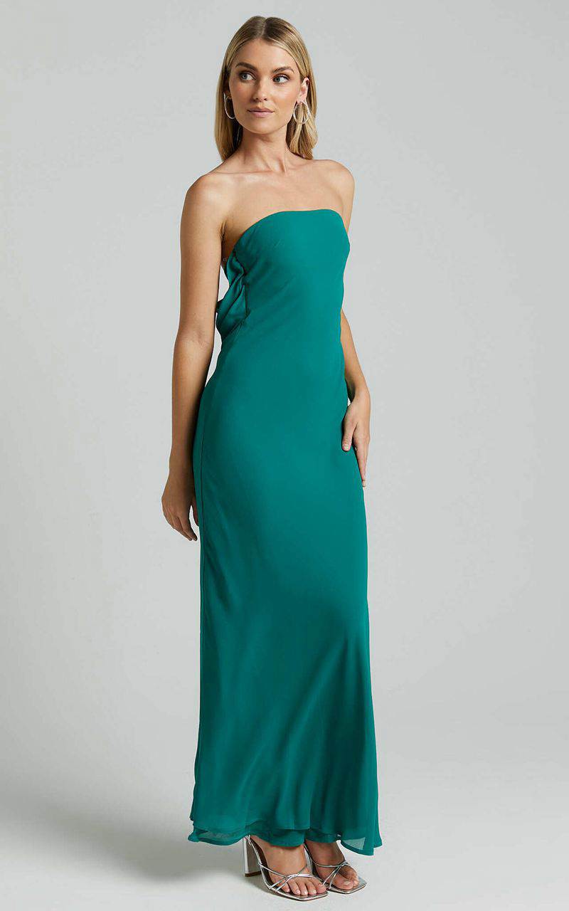 Showpo Laurelle Maxi Dress - Strapless Straight Neck Tie Back Cowl Slip Jade Green | PSUQVC810