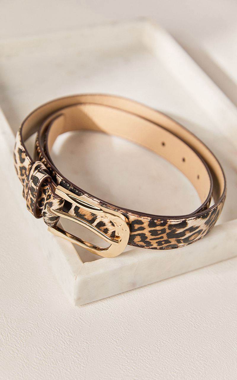 Showpo Leah Belt - Thin Gold Buckle Pu Leopard Print Belt Brown | TPQOBK984