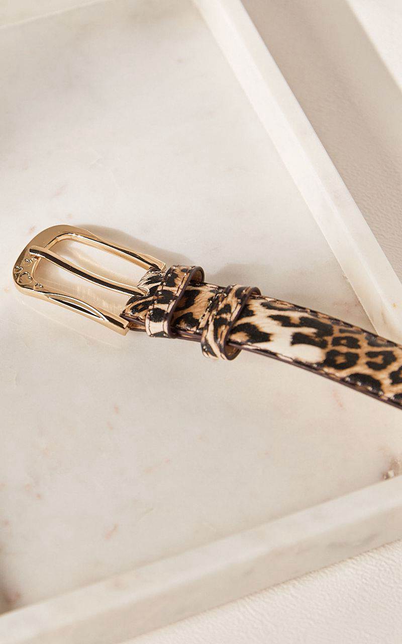 Showpo Leah Belt - Thin Gold Buckle Pu Leopard Print Belt Brown | TPQOBK984