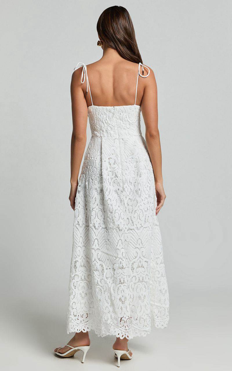 Showpo Leanne Midi Dress - Tie Shoulder Corset Lace Dress White | YQFTNH792