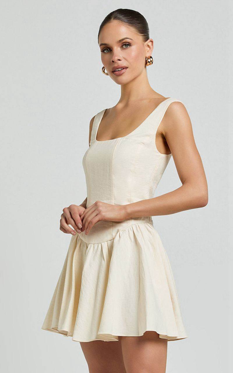 Showpo Leanora Mini Dress - Scoop Neck Corset Dress Ivory | GQMTHY931