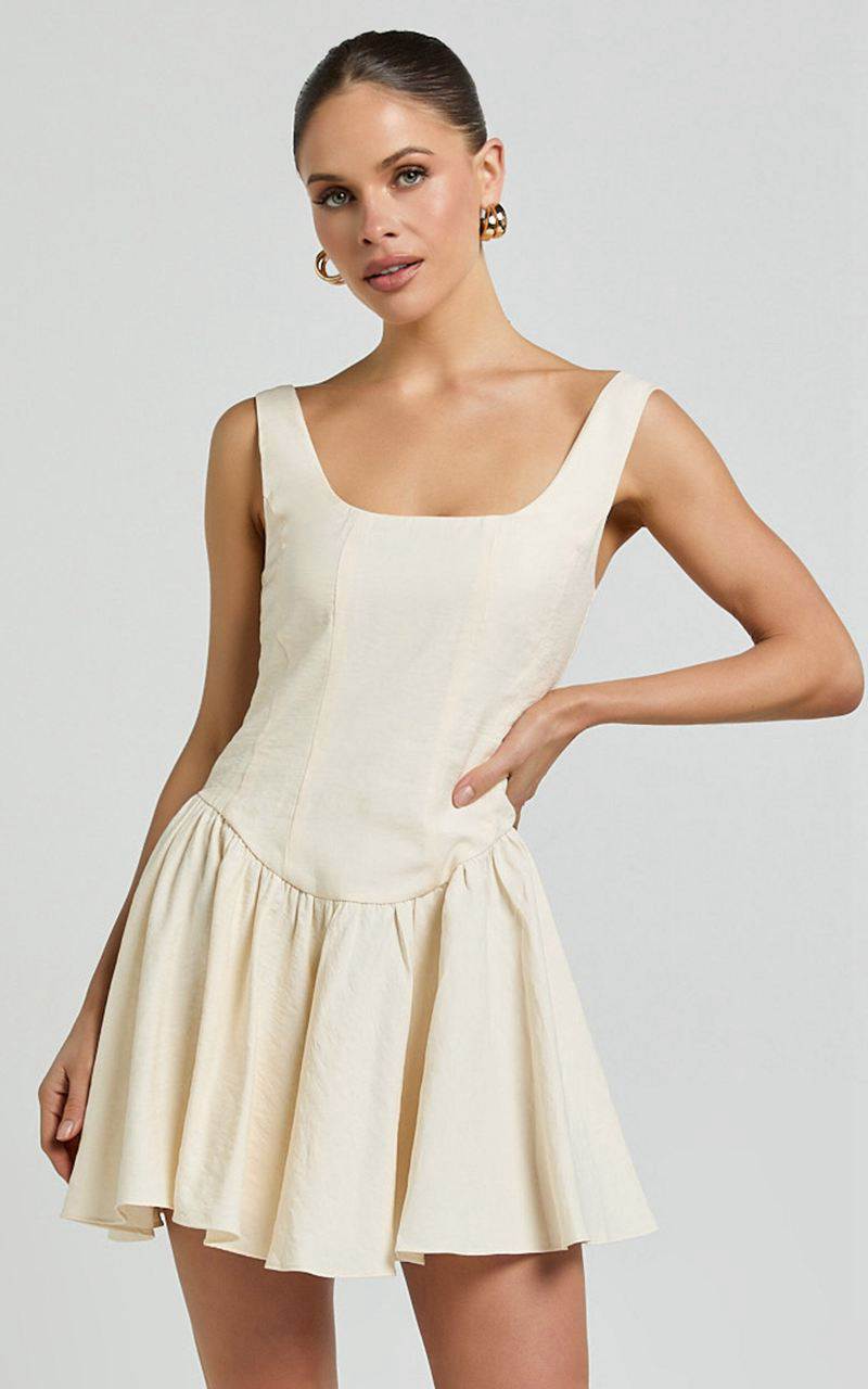 Showpo Leanora Mini Dress - Scoop Neck Corset Dress Ivory | GQMTHY931