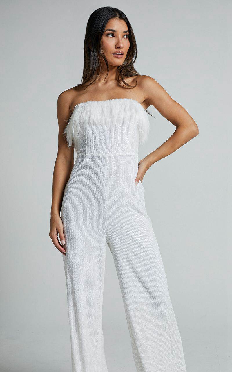 Showpo Leonora Jumpsuit - Strapless Straight Leg Jumpsuit White | HXBLWS079