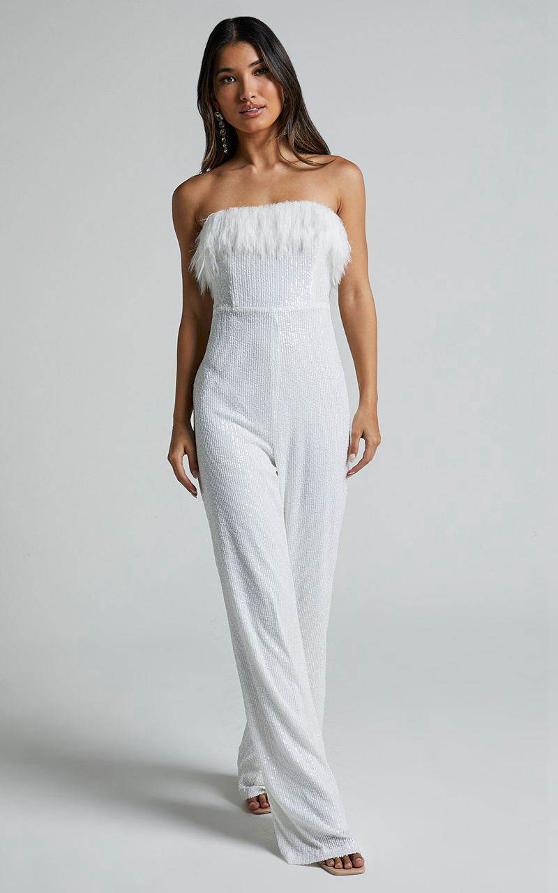 Showpo Leonora Jumpsuit - Strapless Straight Leg Jumpsuit White | HXBLWS079