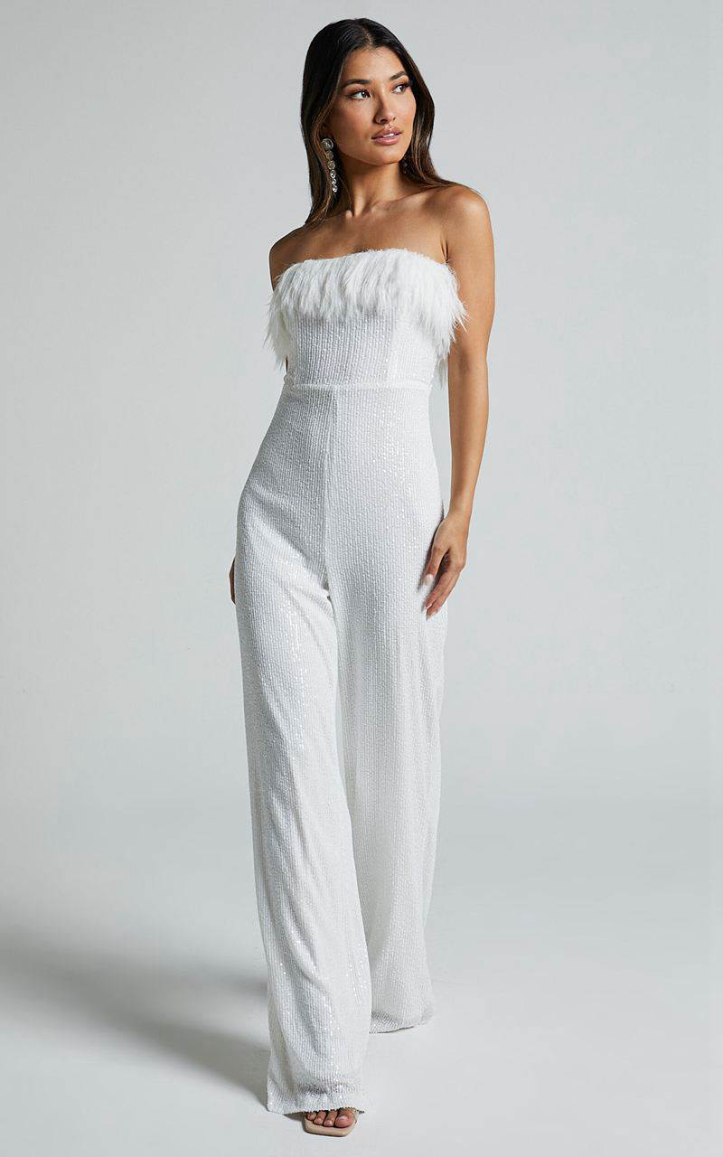 Showpo Leonora Jumpsuit - Strapless Straight Leg Jumpsuit White | HXBLWS079