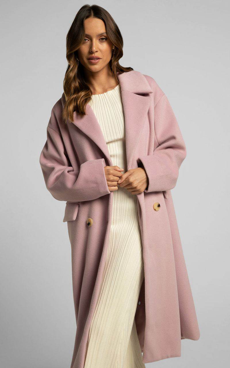 Showpo Libee Coat - Double Breasted Longline Coat Dusty Pink | DOWUKR560