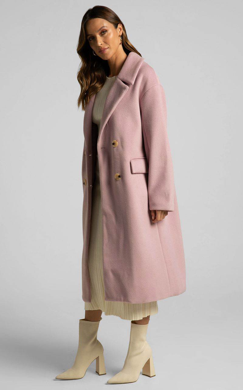 Showpo Libee Coat - Double Breasted Longline Coat Dusty Pink | DOWUKR560