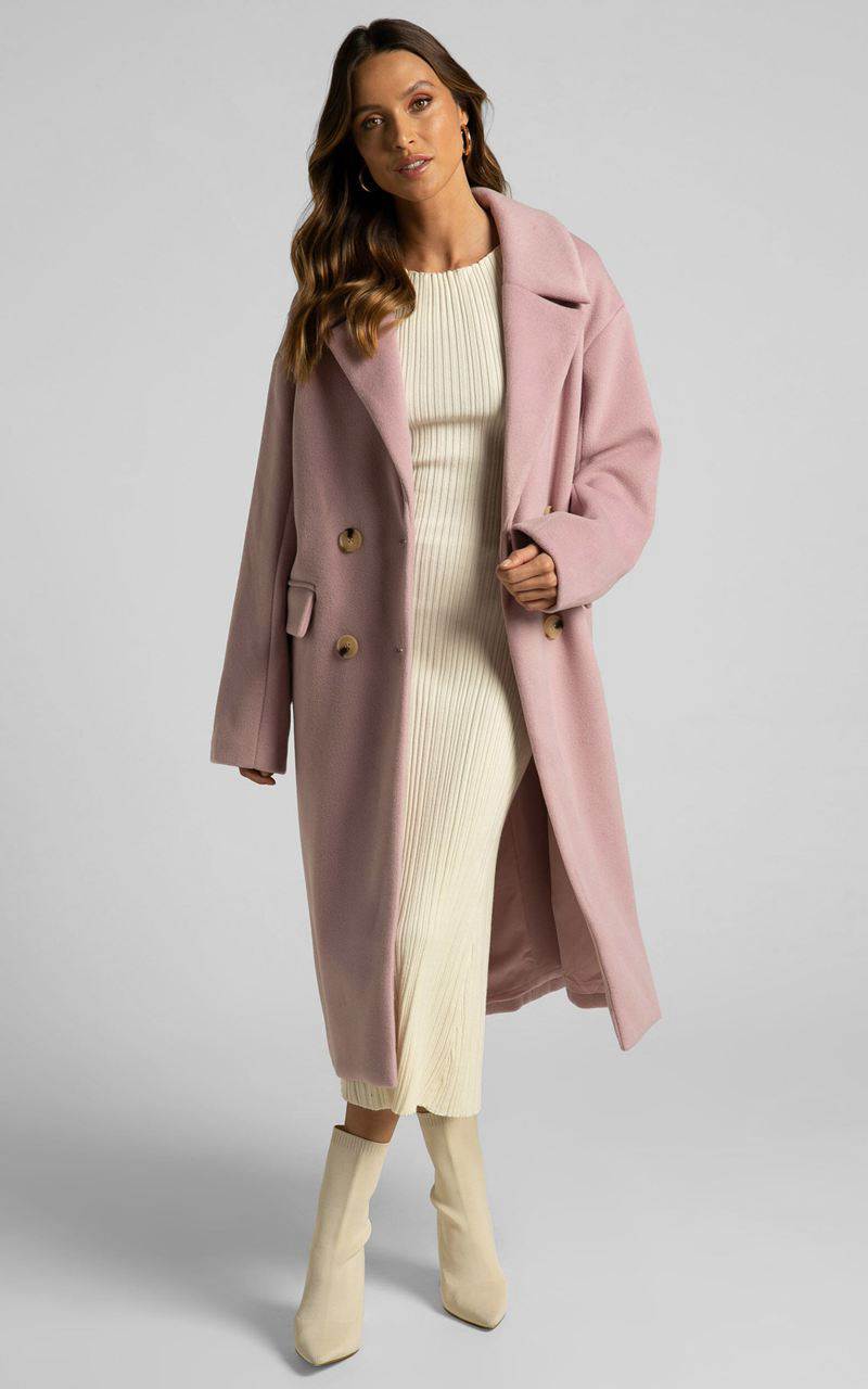 Showpo Libee Coat - Double Breasted Longline Coat Dusty Pink | DOWUKR560