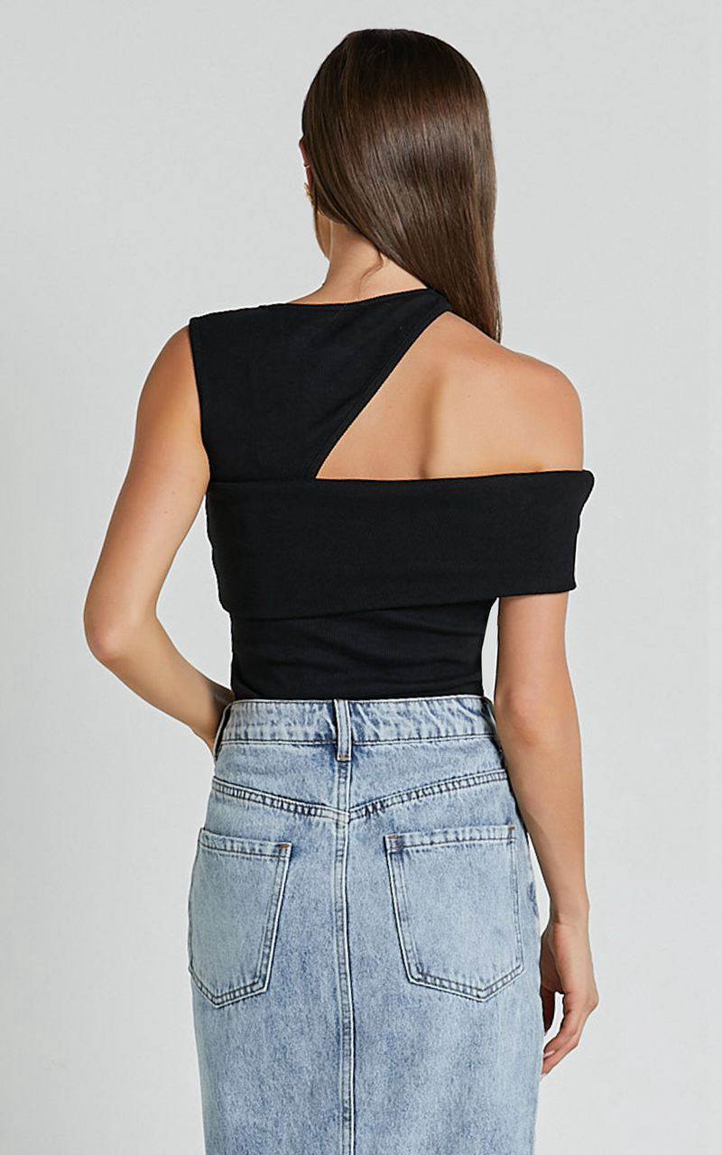 Showpo Lilah Top - Asymmetric Cut Out Top Black | GZQFLS613