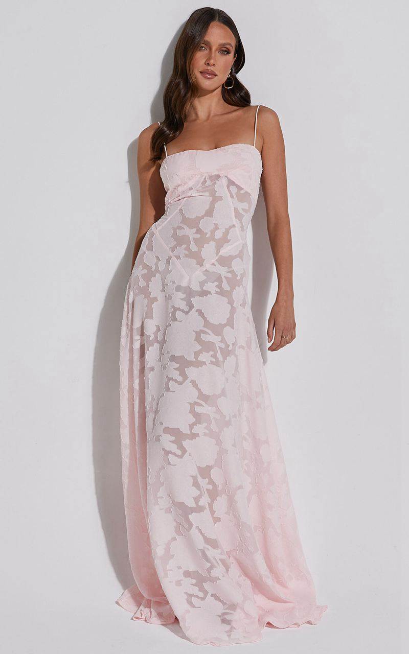 Showpo Lily Maxi Dress - Sheer Jacquard Maxi Dress Pink | WSGKCN716