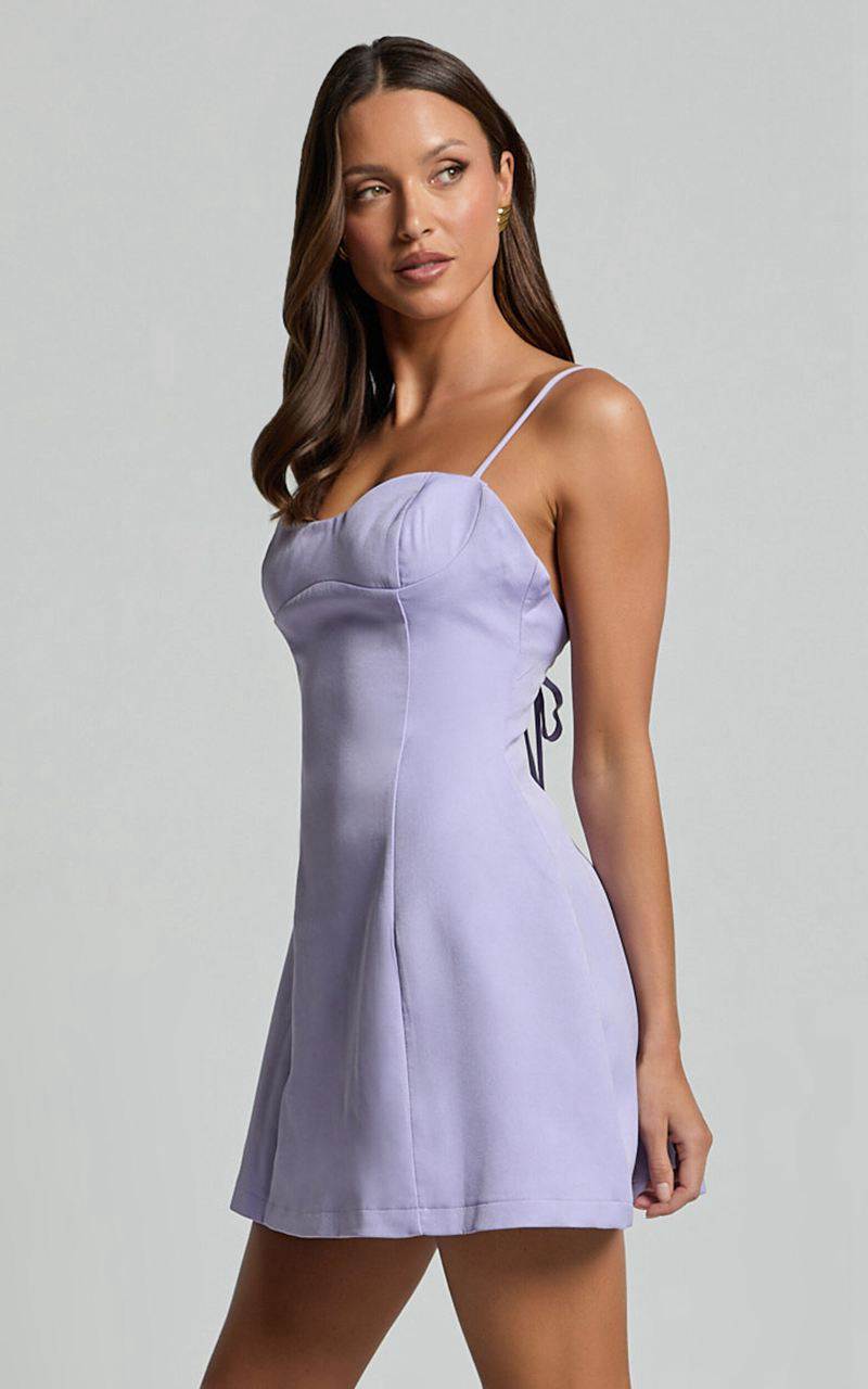 Showpo Lima Mini Dress - Tulip Skirt Bustier Tie Back Dress Lilac | GSHVOT036