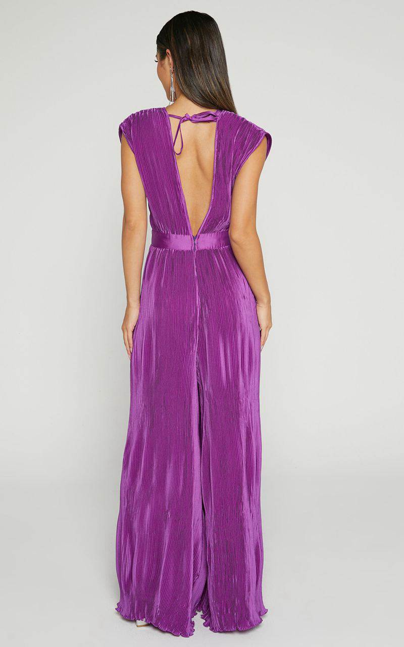 Showpo Lina Jumpsuit - Plunge Neck Pleated Wide Leg Jumpsuit Orchid | QAGDMH782