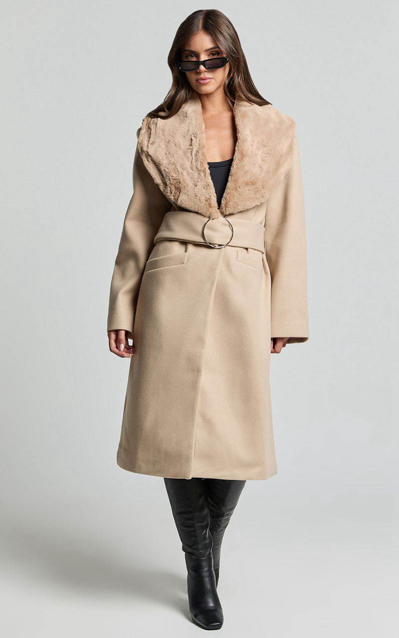 Showpo Lioness - Endless Coat With Fur Trim Tan | EKYMSJ384