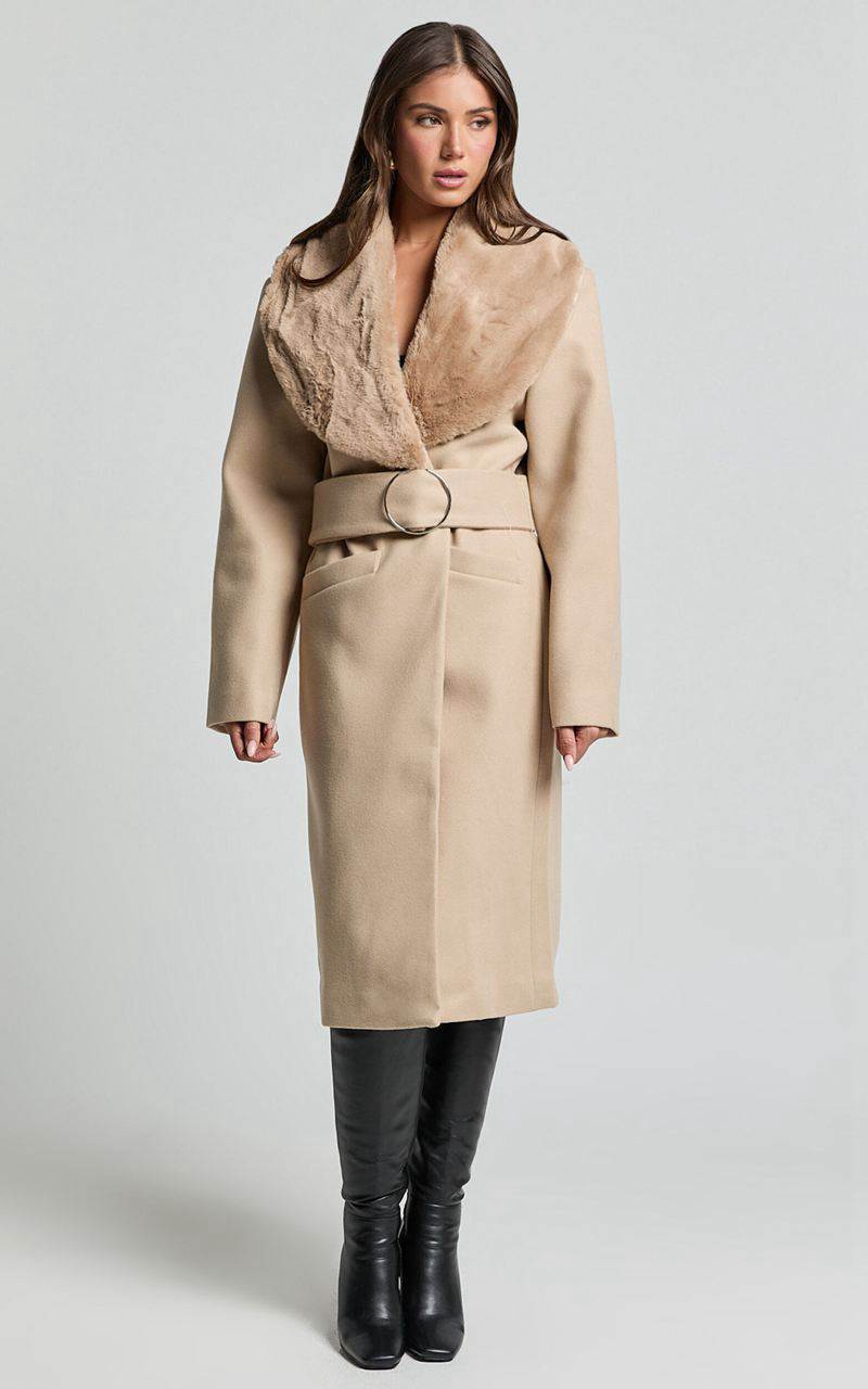 Showpo Lioness - Endless Coat With Fur Trim Tan | EKYMSJ384