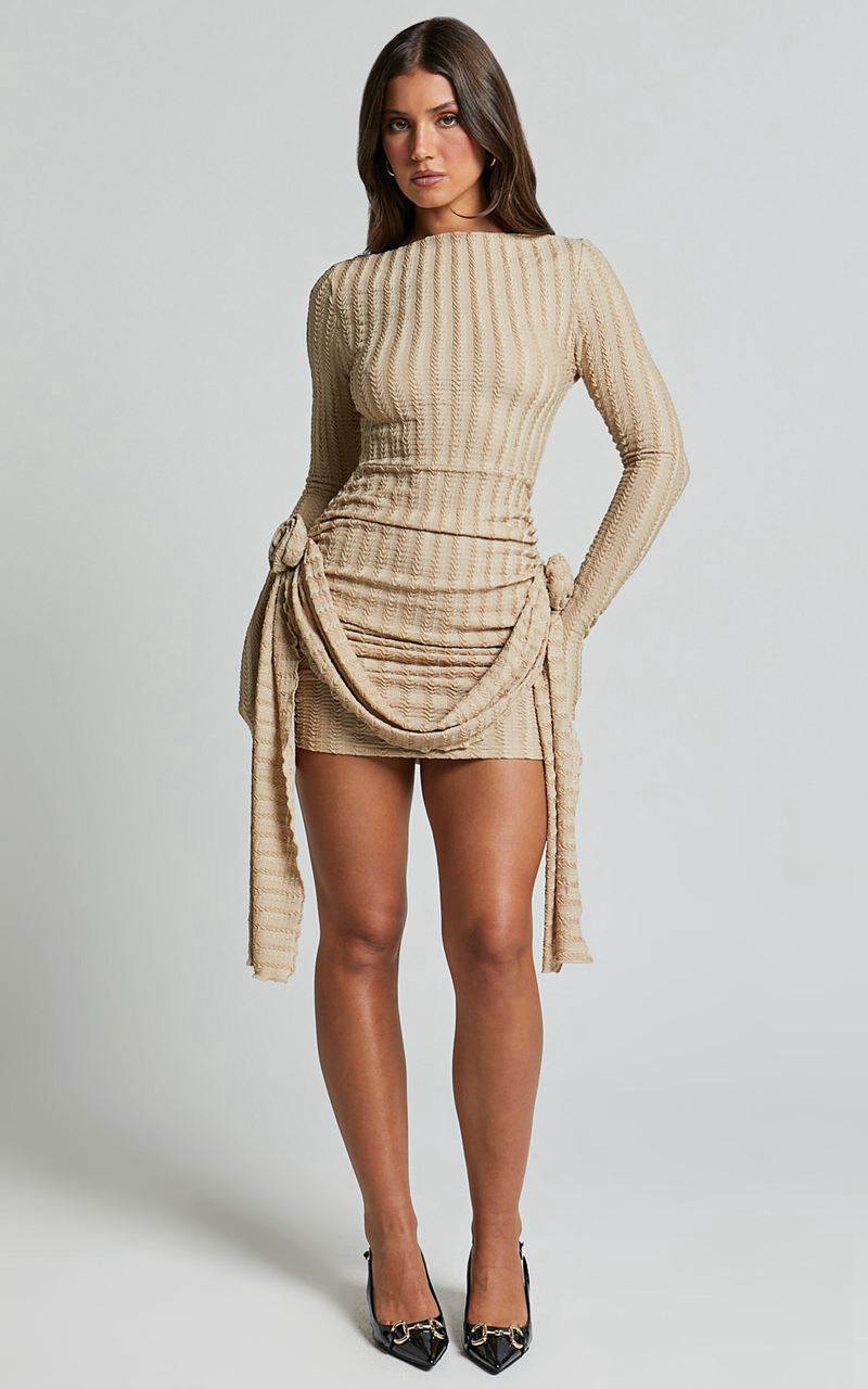 Showpo Lioness - The Glory Mini Dress Beige | DVAOBX746