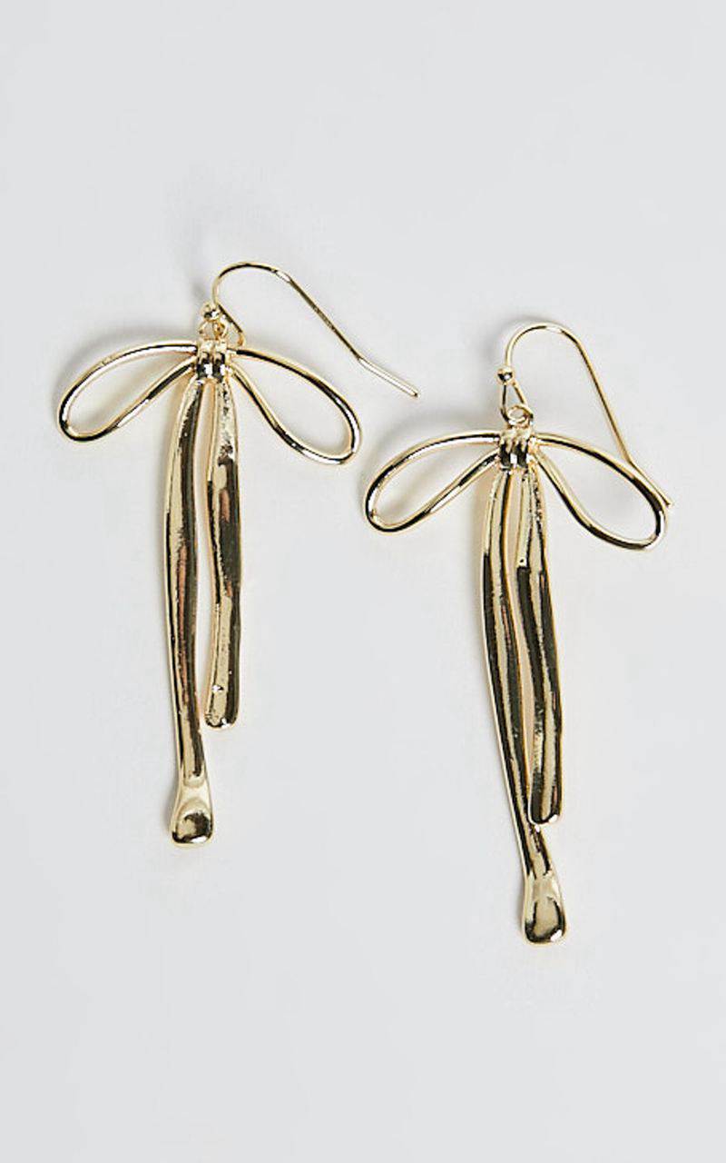 Showpo Livienne Earrings - Bow Shape Drop Earrings Gold | YPINJD497