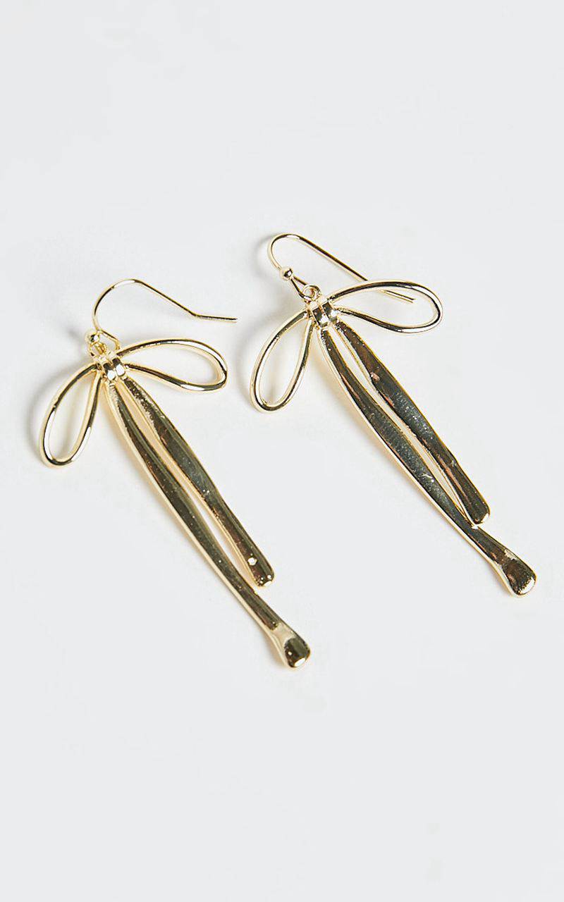 Showpo Livienne Earrings - Bow Shape Drop Earrings Gold | YPINJD497