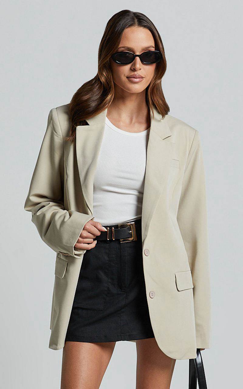 Showpo Lorcan Blazer - Oversized Boyfriend Fit Blazer Stone | XAOKYL274