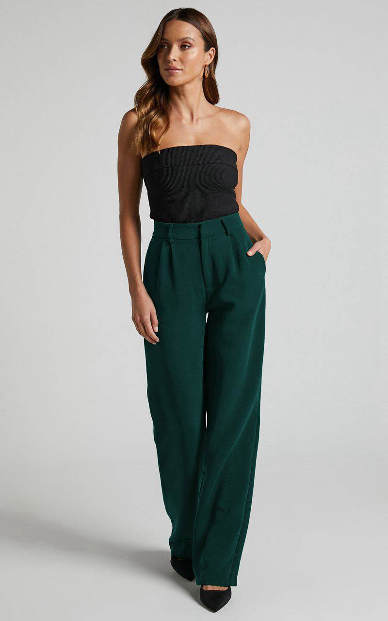 Showpo Lorcan Pants - High Waisted Tailored Pants Forest Green | XRBWNF302