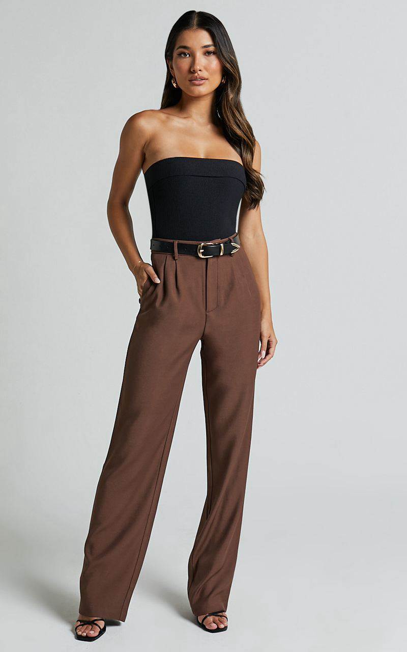 Showpo Lorcan Pants - High Waisted Tailored Pants Chocolate | LNDHQT651