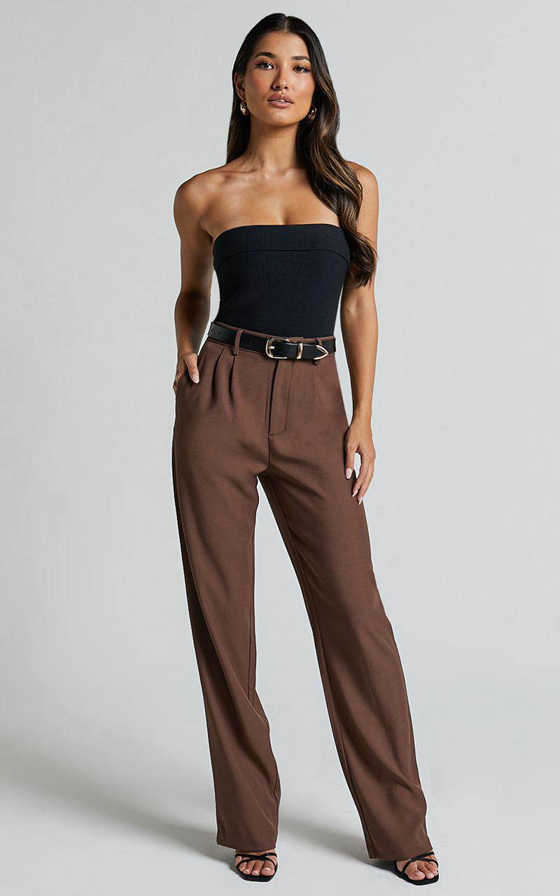 Showpo Lorcan Pants - High Waisted Tailored Pants Chocolate | LNDHQT651