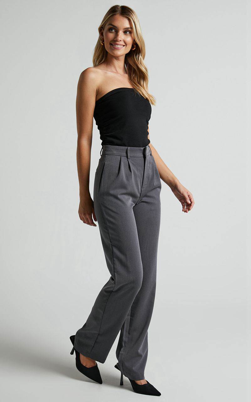 Showpo Lorcan Pants - High Waisted Tailored Pants Charcoal | BTIVPN153