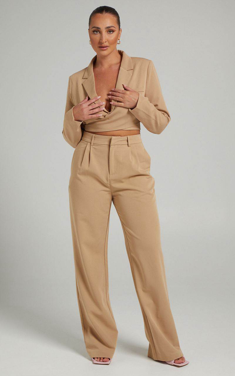 Showpo Lorcan Pants - High Waisted Tailored Pants Camel | MVXIEO375