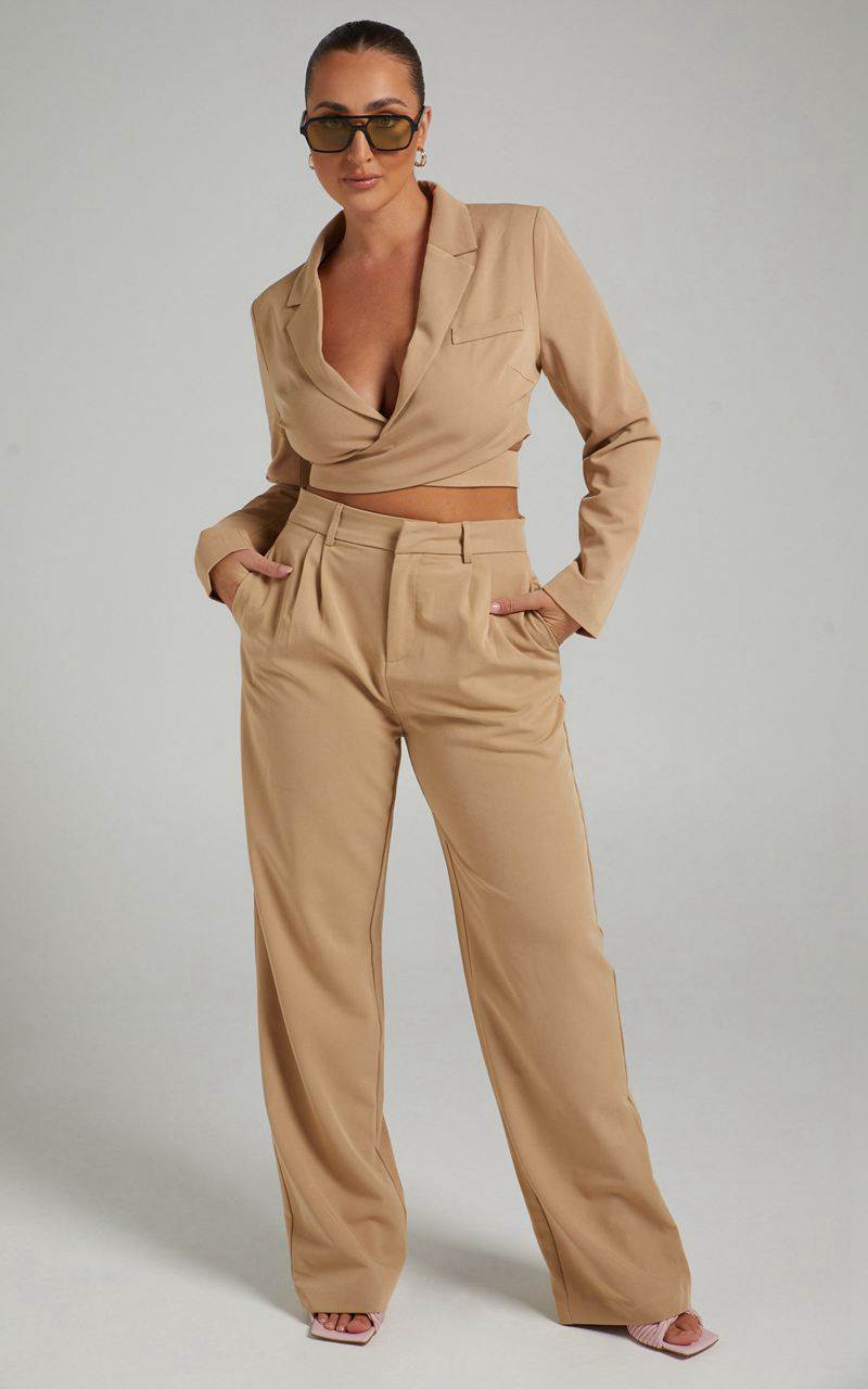 Showpo Lorcan Pants - High Waisted Tailored Pants Camel | MVXIEO375