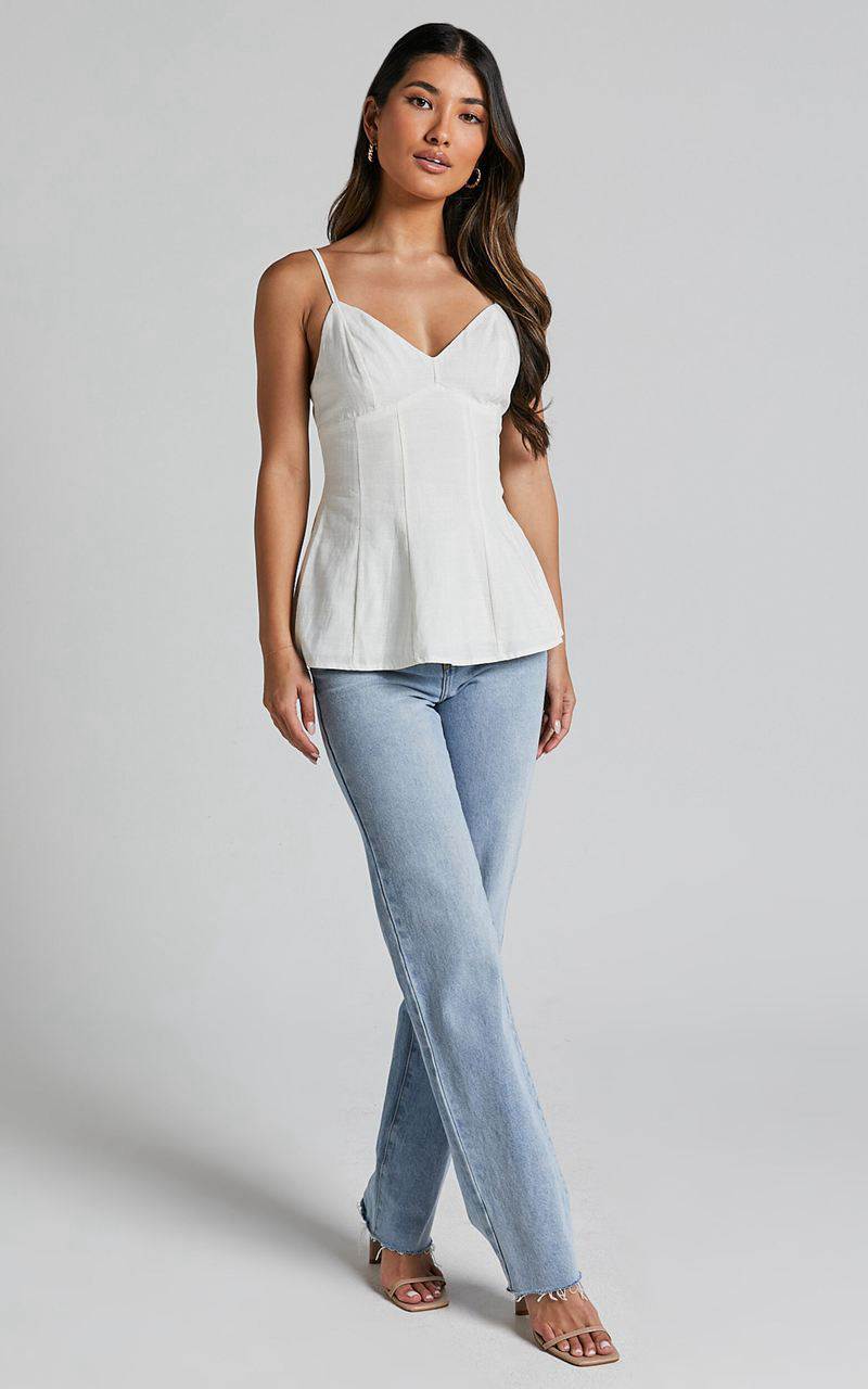 Showpo Louella Top - Strappy Panel Seam Peplum Cami White | JWRTEP593